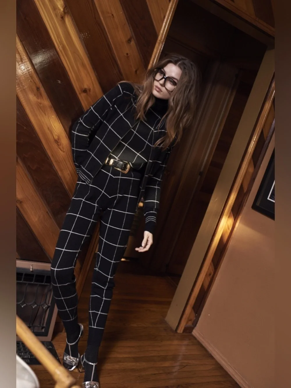 Madeleine Thompson Jedha 100% Cashmere Zip Bomber Sweater Windowpane Check